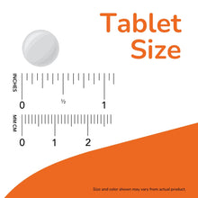 Tablet size graphic with measurement ruler and gray round tablet icon
