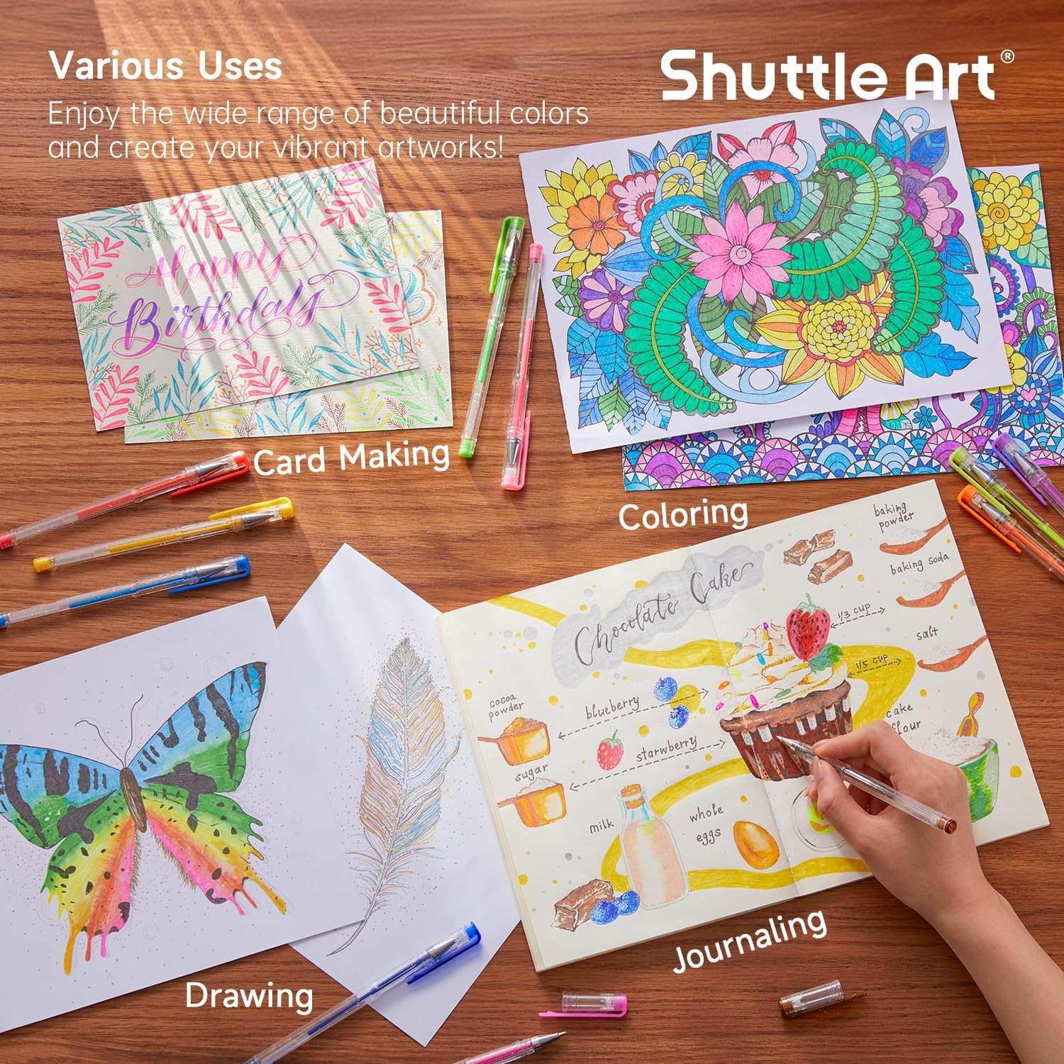 240 Pack Glitter Gel Pens, Shuttle Art 120 Colors Glitter Gel Pen Set with 120 Refills for Adult Coloring Books Craft Doodling