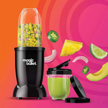 Black Magic Bullet blender set with clear cup, to-go lid, and compact personal cup