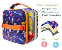 Insulated lunch bag cutaway showing thick lining and waterproof exterior for hot or cold