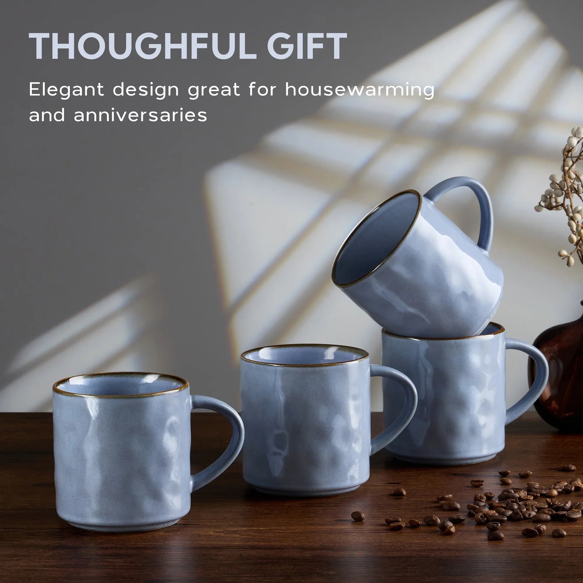 Vesteel Coffee Mug Set of 4, Ceramic Coffee Cups with Handles, 14oz Stoneware Mugs Set for Coffee Tea Milk, Wave Design Mug Gifts for Home Office Restaurant