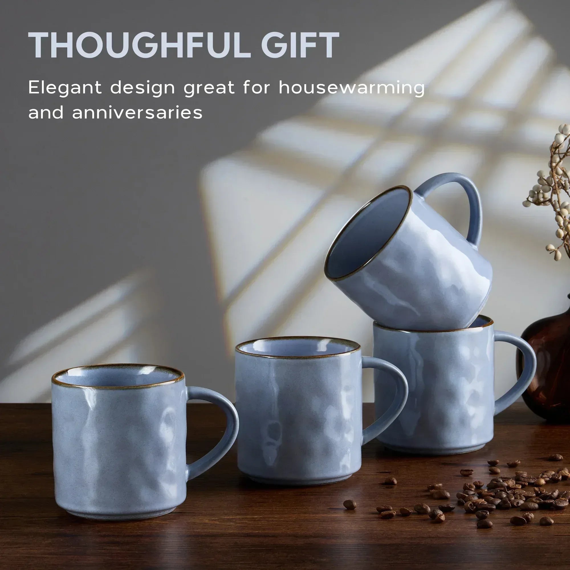 Vesteel Coffee Mug Set of 4, Ceramic Coffee Cups with Handles, 14oz Stoneware Mugs Set for Coffee Tea Milk, Wave Design Mug Gifts for Home Office Restaurant