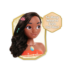 Moana styling head toy with flower hair clips and turquoise necklace pendant