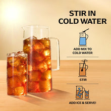 Pitcher of iced tea with ice cubes and glass showing cold-water mixing