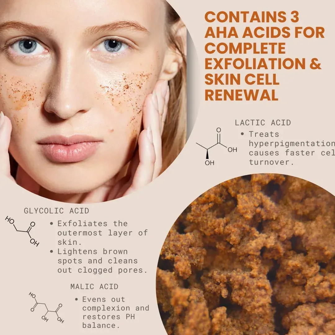 BRIGHT STAR SCRUB Resurfacing Face & Lip Polish with AHA Acids, Exfoliating & Brightening Scrub