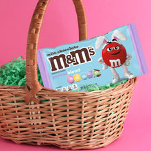 Milk chocolate Easter candy bag in a wicker basket with M&M's character