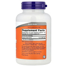 Taurine pure powder supplement facts label on bottle with purple cap