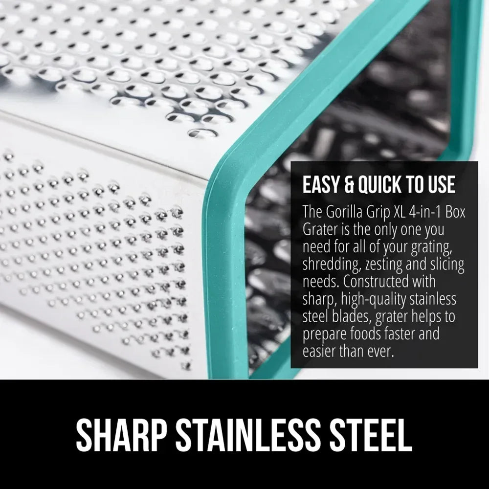 GORILLA GRIP Cheese Grater, BPA Free Stainless Steel Box Graters, Cheeses and Veggie Shredder