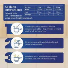 Cooking instructions panel for basmati rice servings chart