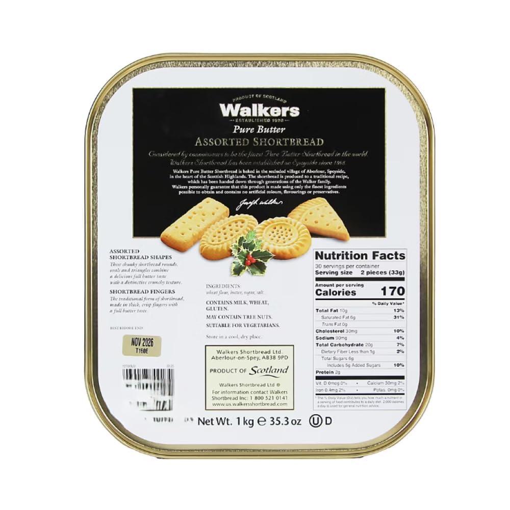 Galletas de mantequilla Walkers Shortbread, receta escocesa tradicional de mantequilla pura, caja tamaño familiar, dulces auténticos de panadería europea, sin sabores ni conservantes artificiales