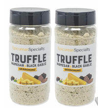 Truffle seasoning bottles with parmesan and black garlic labels, pack of two