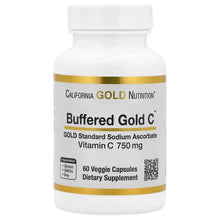 Buffered Gold C vitamin C supplement bottle with front label and gold band