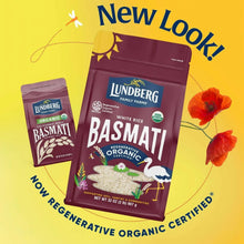 Lundberg organic basmati rice pouches in maroon with flower graphics