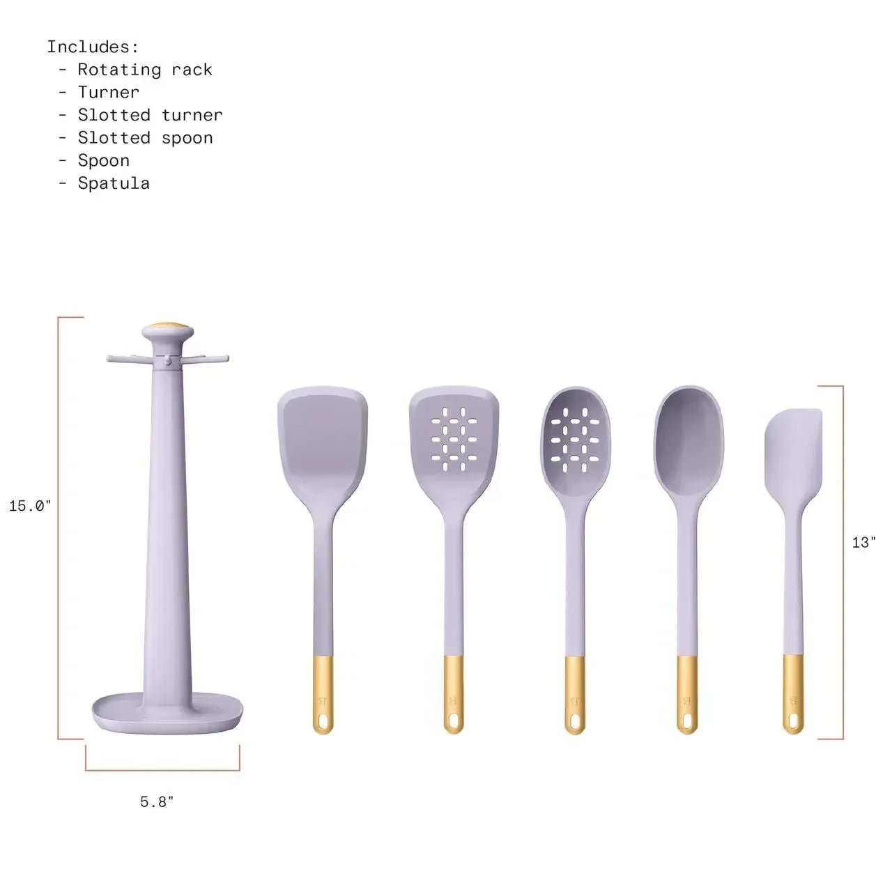Beautiful 6-Piece Silicone Kitchen Utensil Tool Set with Rotating Rack, Black Sesame by Drew Barrymore