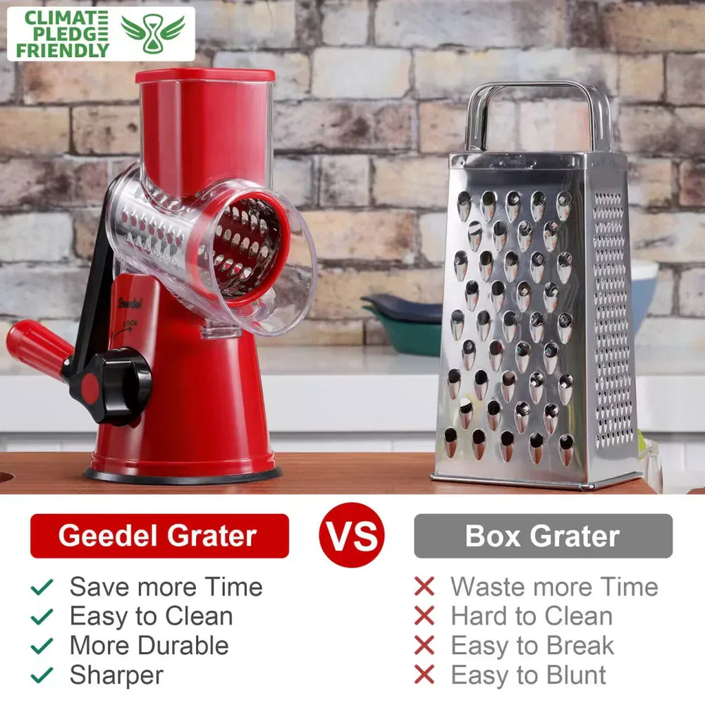 Geedel Rotary Cheese Grater, Kitchen Grater Vegetable Slicer with 3 Interchangeable Blades, Powerful Suction, Dishwasher Safe, Easy to Clean Grater for Vegetable, Fruit, Nuts - USA MEGA SHOP