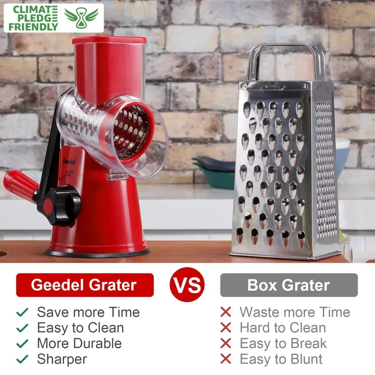 Geedel Rotary Cheese Grater, Kitchen Grater Vegetable Slicer with 3 Interchangeable Blades, Powerful Suction, Dishwasher Safe, Easy to Clean Grater for Vegetable, Fruit, Nuts