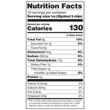 Nutrition Facts panel for red quinoa tortilla chips, 130 calories per serving