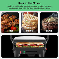 Chefman 3-in-1 Panini Press & Grill, 4-Slice Non-Stick, Opens Flat - Stainless Steel