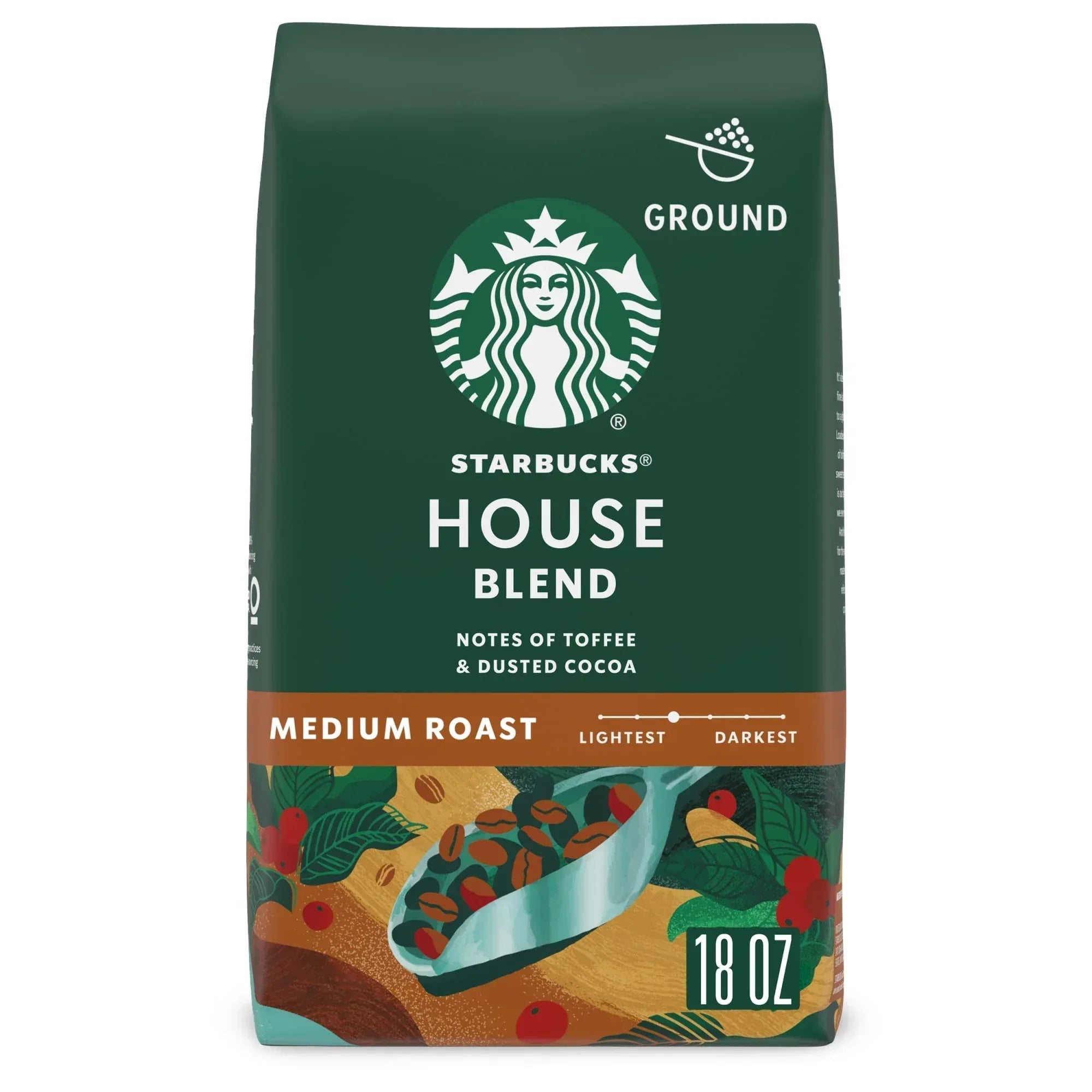 (6 pack) Starbucks House Blend, Ground Coffee, Medium Roast Hot or Iced Coffee, 18 oz