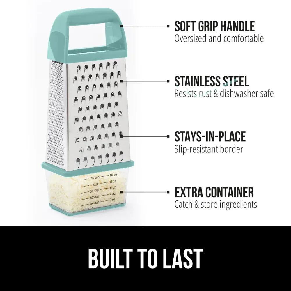 GORILLA GRIP Cheese Grater, BPA Free Stainless Steel Box Graters, Cheeses and Veggie Shredder