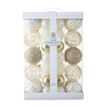 Shatterproof Christmas ornament set, white and gold, 62 pieces in gift box