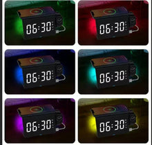 Wireless charging station alarm clock with multicolor night light, 06:30 display