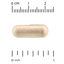 Light tan B-complex capsule with measurement scale above and below