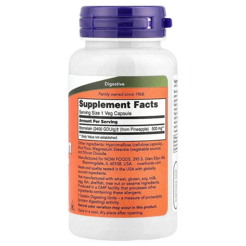 NOW Foods, Bromelain, 500 mg, Veg Capsules