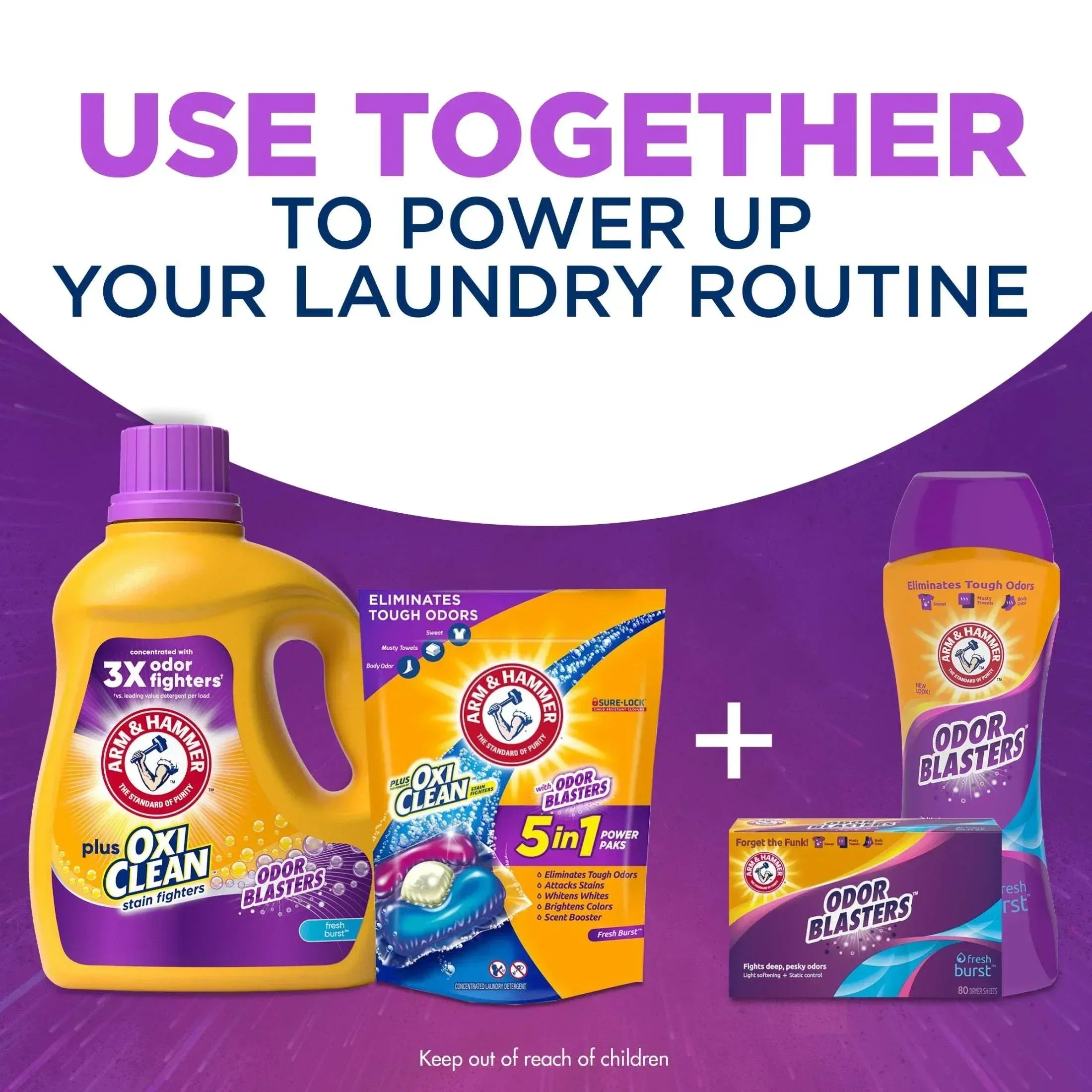 ARM & HAMMER Plus OxiClean Odor Blasters Liquid Laundry Detergent, Fresh Scent, 77 Loads