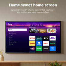TV home screen with app icons and recommended content grid