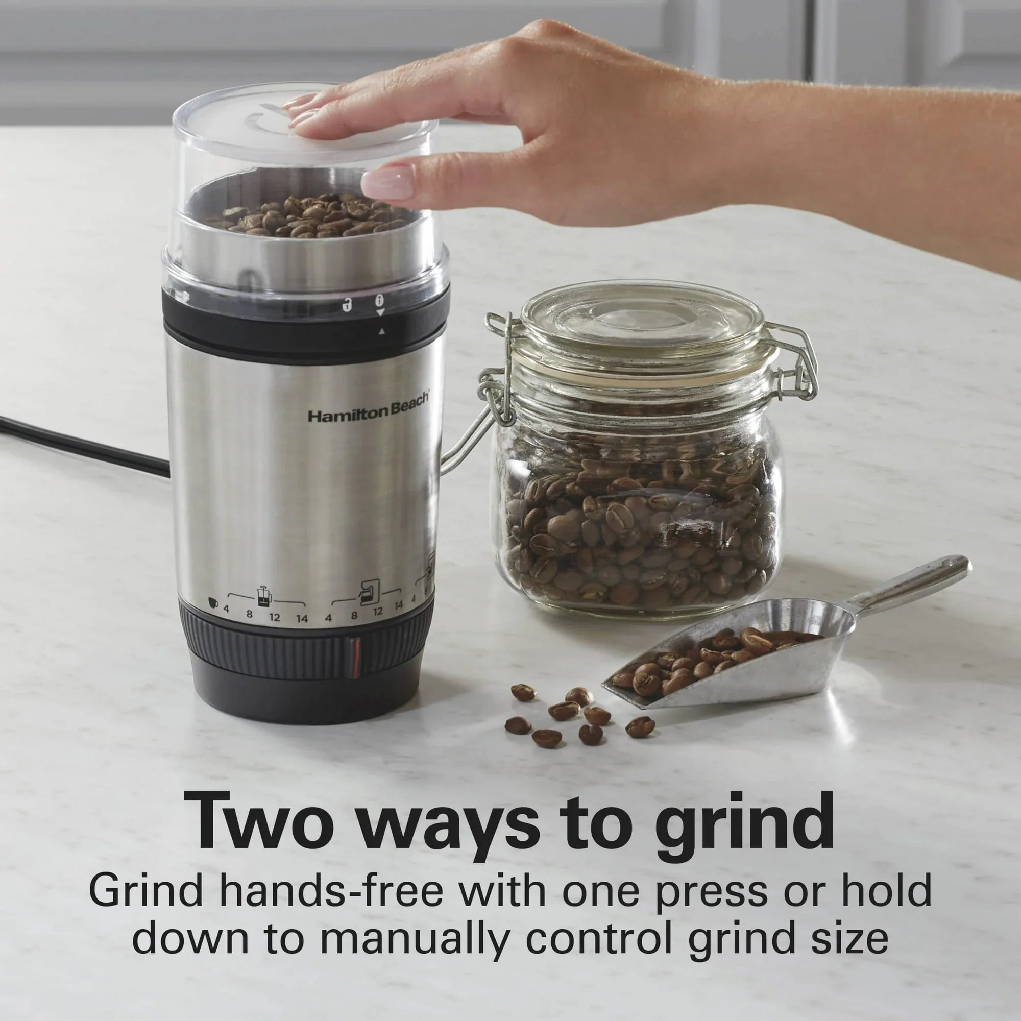 Hamilton Beach Custom Grind Electric Coffee Grinder, 14 Cups, Stainless Steel - USA MEGA SHOP