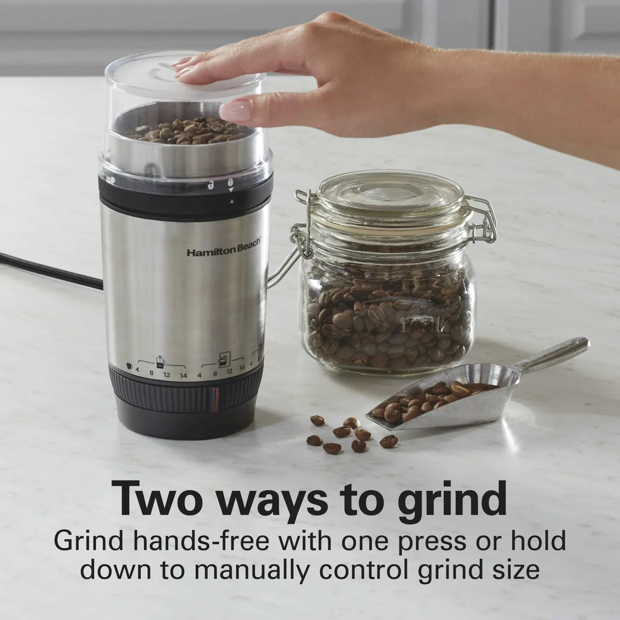Hamilton Beach Custom Grind Electric Coffee Grinder, 14 Cups, Stainless Steel
