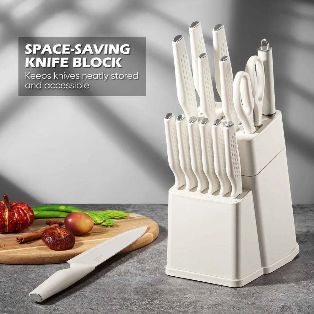 Vesteel Knife Block Set for Kitchen, 15-Piece High Carbon Stainless Steel Knives Set with Ergonomic Handle, Ultra-sharp & Rust Resistant - USA MEGA SHOP