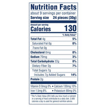 Nutrition facts for chocolate graham snacks: 24 pieces, 130 calories