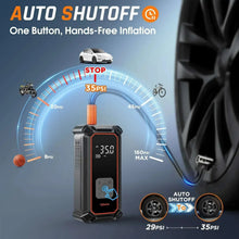 Cordless portable tire inflator with auto-shutoff control panel and digital pressure readout