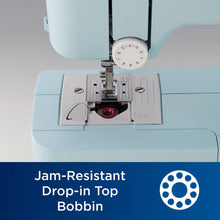 Brother sewing machine close-up of the top bobbin area with needle and presser foot
