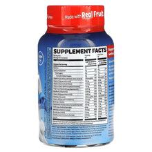 Kids multivitamin gummy bottle front with red cap and Made with Real Fruit text