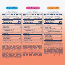 Recess Mood can labels showing nutrition facts and ingredients for three flavors