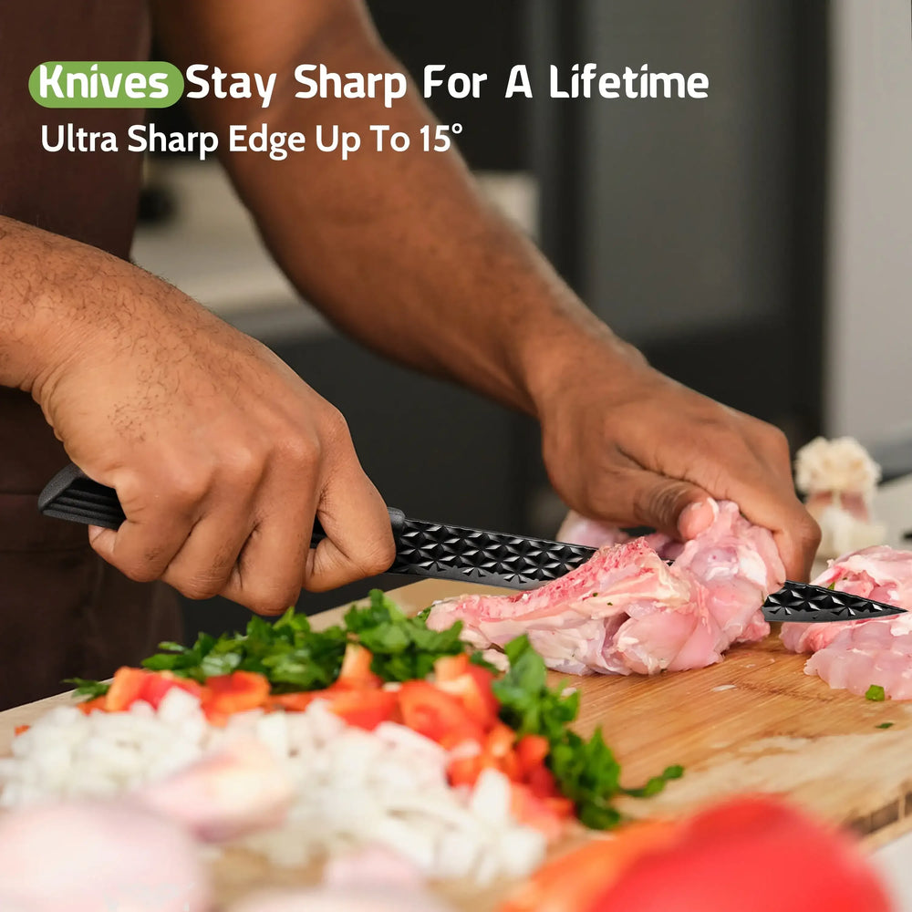 Joyfair Kitchen Knife Set, 7 Pcs Stainless Steel White Knives Block Set for Chef, Super Sharp Professional Knife Set with Universal Knife Block for Home Restaurant, Non-Stick & Anti-Rust - USA MEGA SHOP