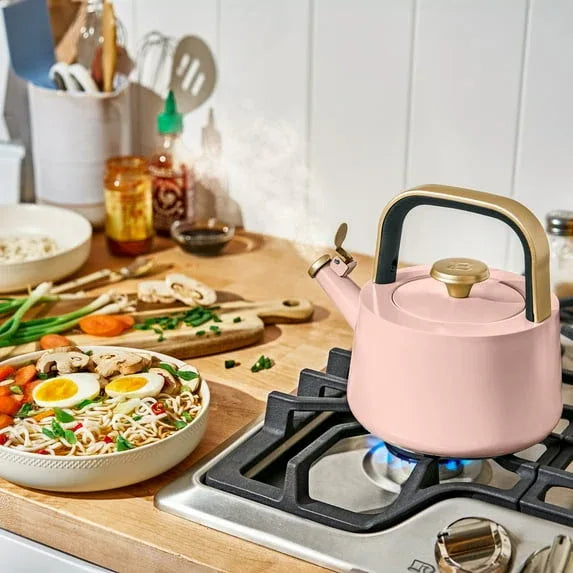 Beautiful 1.8L Ceramic Non-Stick Stovetop Tea Kettle, Rose by Drew Barrymore