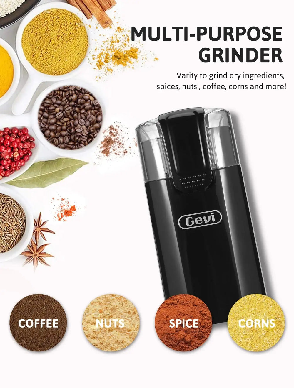 Gevi 12-Cup Electric Coffee Grinder with Stainless Steel Blades