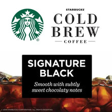Cold brew concentrate label with Signature Black text over dark coffee concentrate
