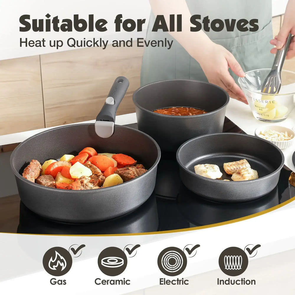SENSARTE Ceramic Nonstick Pots and Pans Set with Detachable Handle, 18Pcs Induction Kitchen Cookware Sets Stackable, Dishwasher/Oven Safe(Navy Blue) - USA MEGA SHOP