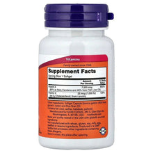 NOW Foods Ultra A & D-3 supplement bottle back label with Supplement Facts table