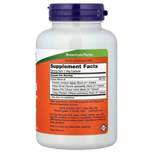Herbal extract supplement bottle with blue cap and orange back label
