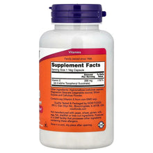 NOW Dry E-400 supplement bottle, Supplement Facts label on back