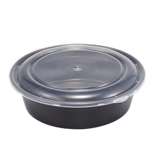 1L round meal prep storage container with clear lid and black base, top view