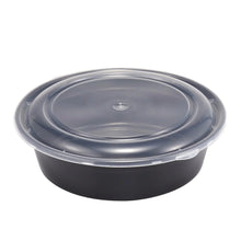 Round 1L meal prep food storage container with snap-on lid, black base with gray top.