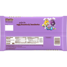 Back of M&M's Minis chocolate candy bag with summary text and logo