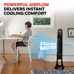 Honeywell 40" White Quiet Set Oscillating Tower Fan, 30ft Air Circulation Power, 5 Speed, Auto Off Timer, HYF260W